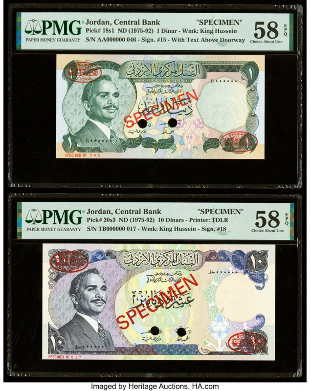 Jordan Central Bank of Jordan 1; 10 Dinars ND (1975-92) Pick 18s1; 20s3 Two Spec...