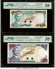 Jordan Central Bank of Jordan 1; 10 Dinars ND (1975-92) Pick 18s1; 20s3 Two Specimen PMG Choice About Unc 58 EPQ (2). Red Specimen & TDLR overprints a...