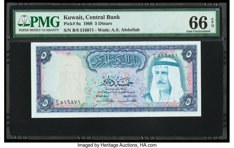 Kuwait Central Bank of Kuwait 5 Dinars 1968 Pick 9a PMG Gem Uncirculated 66 EPQ....