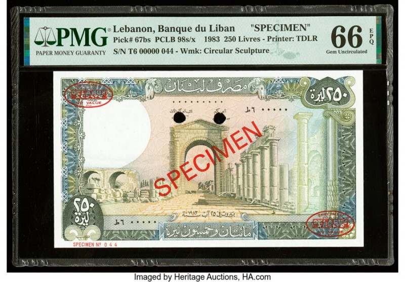 Lebanon Banque du Liban 250 Livres 1983 Pick 67bs Specimen PMG Gem Uncirculated ...