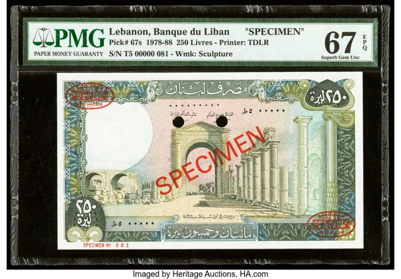 Lebanon Banque du Liban 250 Livres 1978-88 Pick 67s Specimen PMG Superb Gem Unc ...