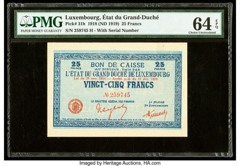 Luxembourg Etat du Grand-Duche de Luxembourg 25 Francs 11.12.1918 (ND 1919) Pick...