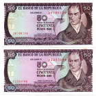 COLOMBIA 2 Pcs. 50 Pesos 1983 & 1985 UNC
