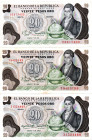 COLOMBIA 3 Pcs. 20 Pesos (2) 1981, (1) 1983 UNC.