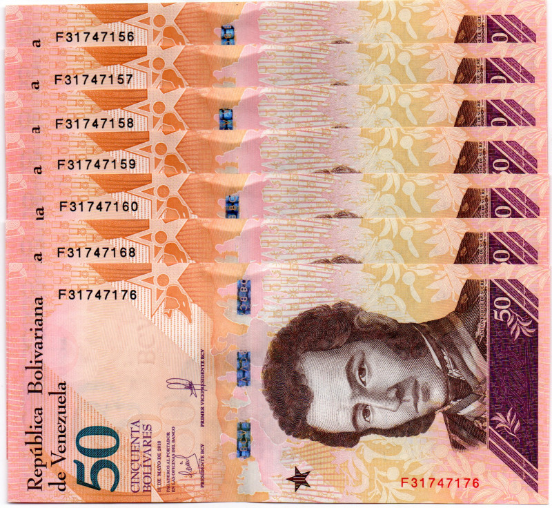 VENEZUELA 7 Pcs. 50 BsS 2018 UNC