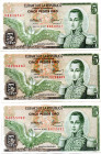 COLOMBIA 3 Pcs. 5 Pesos 1975, (2) 1977 AU/UNC