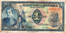 COLOMBIA 1 Peso 1946 Series R. 8 Digits VF