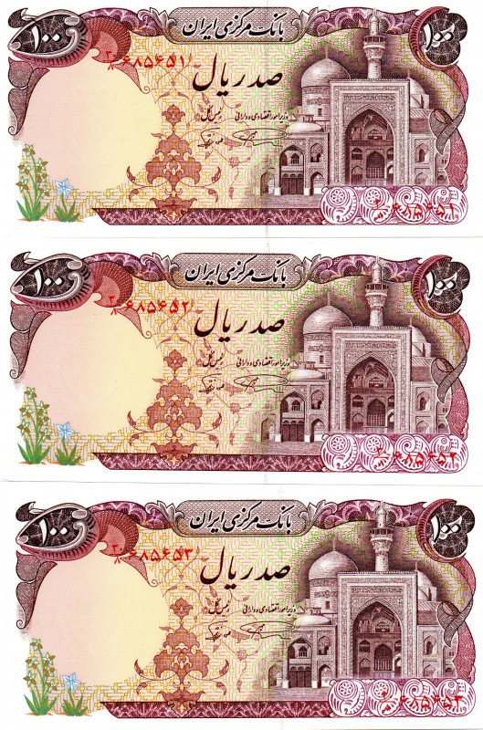 IRAN 3 Pcs. 100 Rials 1982 UNC