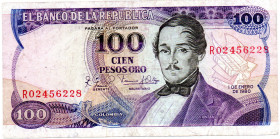 COLOMBIA 100 Pesos 1980 Replacement Note (R) 8 Digits VF