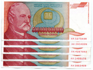 YUGOSLAVIA 5 Pcs. 500 Billion Dinara 1993 Largest Denomination of Yugoslavian History! AU