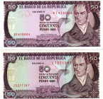 COLOMBIA 2 Pcs. 50 Pesos 1981 & 1985 UNC