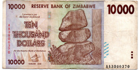 ZIMBABWE $10.000 Dollars 2008 RARE VF