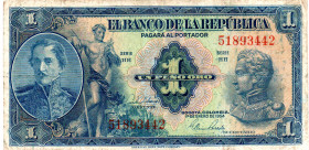 COLOMBIA 1 Peso 1954 Series HH. VF