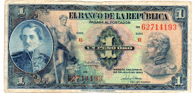 COLOMBIA 1 Peso 1943 Series R, VG+, Scarce