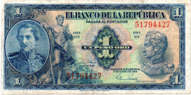 COLOMBIA 1 Peso 1954 Series HH. VF+
