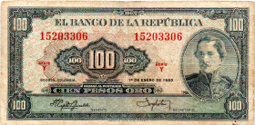 COLOMBIA 100 Pesos 1960 Series Y, VF+