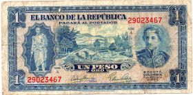 COLOMBIA 1 Peso 1953 1 Year Type, Scarce F