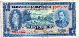 COLOMBIA 1 Peso 1953 1 Year Type, Scarce VF