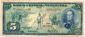 VENEZUELA 5 Bolivares 1966 Letter B Commemorative (Founding of Caracas) F/F+