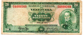 VENEZUELA 20 Bolivares 1971, VF-, Scarce