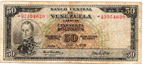VENEZUELA 50 Bolivares 1970 VF, Scarce