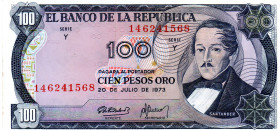 COLOMBIA 100 Pesos 1973 AU. Scarce, Especially in this condition