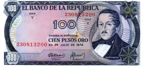 COLOMBIA 100 Pesos 1974 UNC. Scarce, Especially in this condition