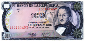 COLOMBIA 100 Pesos 1974 UNC. Scarce, Especially in this condition