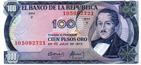COLOMBIA 100 Pesos 1973 XF. Scarce, Especially in this condition