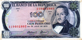 COLOMBIA 100 Pesos 1973 XF. Scarce, Especially in this condition