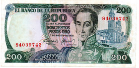 COLOMBIA 200 Pesos 1975 Cafetero (Coffee Grower) VF