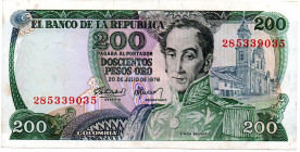 COLOMBIA 200 Pesos 1978 Cafetero (Coffee Grower) 9 Digits. XF