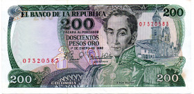 COLOMBIA 200 Pesos 1982 Cafetero (Coffee Grower) 8 Digits. XF