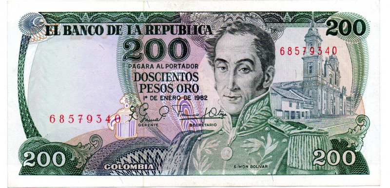 COLOMBIA 200 Pesos 1982 Cafetero (Coffee Grower) 8 Digits. AU