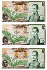 COLOMBIA 3 Pcs. 5 Pesos 1979 (2) & 1980. AU/UNC