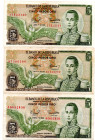 COLOMBIA 3 Pcs. 5 Pesos 1977 1979 & 1980. VF/XF