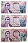 COLOMBIA 3 Pcs. 10 Pesos 1970 & 1980 (2) VF-UNC