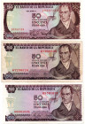 COLOMBIA 3 Pcs. 50 Pesos 1969 (Rare) 1970 & 1980. VF-AU