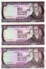 COLOMBIA 3 Pcs. 50 Pesos 1985. XF-AU