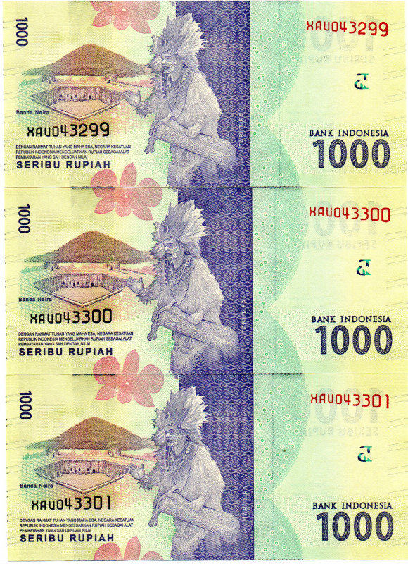 INDONESIA 3 Pcs. 1000 Rupiah 2016. UNC