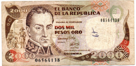 COLOMBIA 2000 Pesos August 1992. F/F+