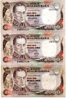 COLOMBIA 3 Pcs. 2000 Pesos April 1992. VF/XF