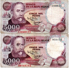 COLOMBIA 2 Pcs. 5000 Pesos January 1994 F/VF