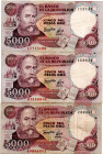 COLOMBIA 3 Pcs. 5000 Pesos January 1993. F/VF