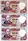 COLOMBIA 3 Pcs. 5000 Pesos January 1992. VF-AU