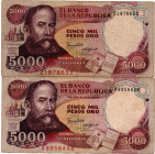 COLOMBIA 3 Pcs. 5000 Pesos 1986, 1st Date, 1st Banknote of 5000 Pesos of Colombia, Scarce. F