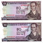 COLOMBIA 2 Pcs. 50 Pesos 1970, Better Date, Both AU
