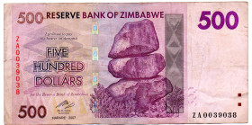 ZIMBABWE $500 Dollars 2007, Replacement F/F+