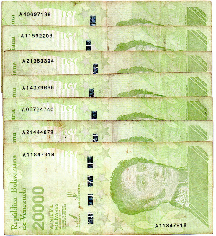 VENEZUELA 7 Pcs. 20.000 BsS 2019, Venezuelan Print. F/F+