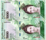 VENEZUELA 2 Pcs. 5000 BsF 2017 Fancy Serial Numbers
2 Bi-Numerals, 60600666, 60600660, UNC
